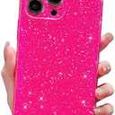 Finyosee Compatible with iPhone 14 Pro Max Case 6.7 inch, Cute Neon Bright Color,Glitter Bling Thin Slim Shockproof Silicone Sparkly Case, Soft TPU Phone Case for Women Girl-Hot Pink