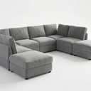 GarveeHome 138" Modular Sectional Sofa, 8 Seater Sectional Couch, U Shaped Sofa with Ottoman, Oversized Convertible Modular Couch for Living Room Apartment Office, Chenille Grey