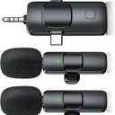 Mini Microphone, 3 in 1 Wireless Lavalier Microphones for iPhone, iPad, Camera and Android Devices, Noise Reduction Lapel Mic, Clip on Mic for Video Recording Vlog, Graphite Black