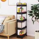 Buzowruil Rolling Storage Cart 5 Tier Organizer Mobile Shelving Unit Storage Rolling Utility Cart with Wheels for Kitchen Bathroom Laundry,Black