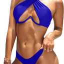 Lilosy Sexy Cute Underwire Push Up Cutout Halter Criss Cross High Cut Leg Thong Brazilian Bikini Swimsuit Set Women Cheeky Bottom Bathing Suit 2 Two Piece Royal Blue Medium