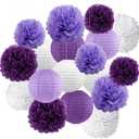 BEISHIDA Purple White Tissue Hanging Paper Flowers Lanterns Party Decorations Set for Birthday Graduation Baby Shower Bridal Bachelorette Wedding Photo Booth Backdrops Party Supplies(18 Packs)