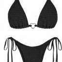 Womens Bikini Sets Two Piece Swimsuit Solid Smocked Tie Triangle Bikini Sets Love-Ring Bathing Suits L