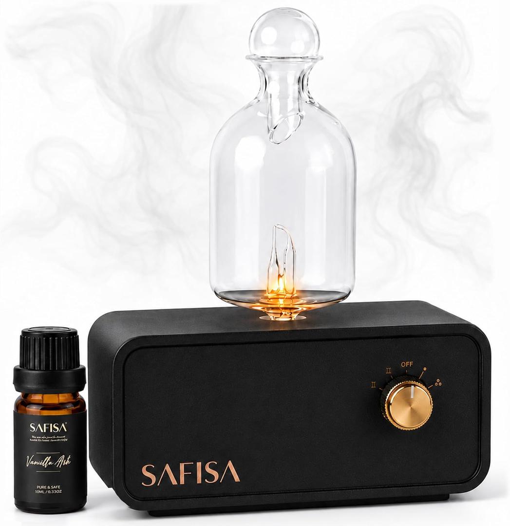 Waterless Essential Oil Diffuser, Nebulizing Cold Air Scent Diffuser for Home, 700 Sq. Ft., Portable Glass Waterless Diffuser for Large Room, Cordless Rechargeable, Smart, Hotel-Style
