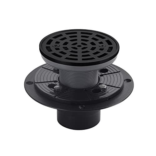 DEOKXZ 4 1/4" Shower Drain Round Black, Removable Grille Strainer Screws in Drain Cover, Base with Adjustable Drain Flange Kit PVC, SUS304 Stainless Steel
