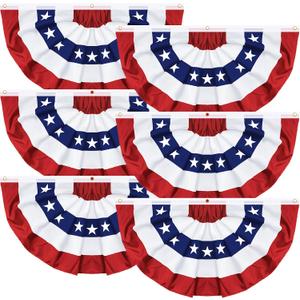 6 Pack 1.5 X 3 FT American Bunting Flag 4th of July Decorations, USA Pleated Fan Flag Fourth of July Patriotic Half Fan Banner 100% Polyester Fourth of July Independence Day Outdoor Decor Memorial Day