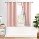 XWZO 100% Blackout Curtains 2 Panels with Tiebacks- Heat and Full Light Blocking Window Treatment with Black Liner for Girl's Room/Nursery, Grommet, Blush Pink, W42 x L45 Inches Long, Set of 2