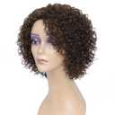 HUA Short Curly Human Hair Wigs for Black Women Highlights Brown Color Kinky Curly Wigs for White/Black Women 8 Inch Brazilian Short Human Hair Wigs for Black Women Wear And Go Glueless Wig
