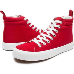 yageyan Womens High Top Canvas Sneakers Fashion Classic Shoes Comfortable White and Black Walking Shoes (7, Red)