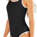 Girls Swimsuit Scoop Neck Contrast Color Piping One Piece Bathing Suit Adjustable Straps Bathing Suit for Girls, Size: 13-14 Years
