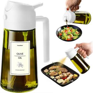 TrendPlain - Original 16oz/470ml Olive Oil Dispenser Bottle for Kitchen Gadgets and Air Fryer Accessories - Olive Oil Sprayer for Cooking w/Stickers - White