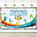 2026 Winter Sports Banner Decorations - 72'' x 43'' International Winter Sports Background Banner, Go for Gold International Country Flags Welcome Photography Sign