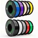 PETG 3D Printer Filament Bundle, 10Rolls,Dimensional Accuracy +/- 0.03 mm, 1kg Spool(2.2lbs), 1.75 mm Fit for Most 3D Printers,Black+White+Grey+Red+Green+Blue+Purple+Skin+Silver+Yellow
