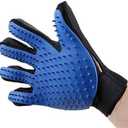 Pet Grooming Glove, Blue and Black, Breathable Mesh with Silicone Tips, Adjustable Strap, for Dog Cat Hair Removal and Deshedding
