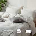 MooMee Striped Duvet Cover Set 100% Washed Cotton Linen Like Textured Breathable Durable Soft Comfy (White Dark Grey Wide Stripes, Queen 90"x90")
