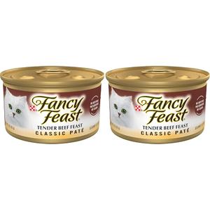Fancy Feast Purina Tender Beef Feast Classic Grain Free Wet Cat Food Pate - 3 oz. Cans (Pack of 24) BBD Feb 2028