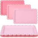 6 Pcs Pink Serving Trays Plastic Platters Dessert Cupcake Holder Party Supplies 14.4 x 9.3 Inches Rectangular Cookie Snack Display Tray for Wedding Restaurant
