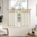 jinchan Linen Pinch Pleated Kitchen Curtains 24 Inch 2 Panels Natural Linen Tier Curtains Back Tab Beige Farmhouse Cafe Light Filtering Small Window Drapes for Bathroom Laundry Room Beige