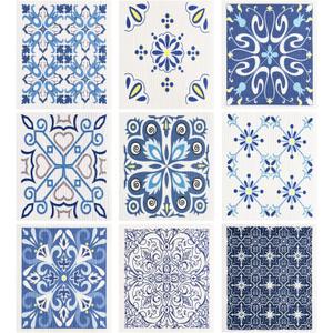 WILLBOND 9 Pieces Blue Style Swedish Kitchen Dishcloths Reusable Absorbent Hand Towels Sponge Cloth for Baking Cooking Kitchen Home Decoration Housewarming Gift