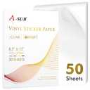 A-SUB Clear Sticker Paper for Inkjet Printers, Waterproof Transparent Printable Vinyl Sticker Paper, 50 Sheets 8.5x11 Inch Glossy Clear Label Paper for Custom Stickers, Decals