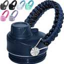 Haloera Stronger Chug Cap for YETI Rambler Lid - 12 18 26 36 64 oz, Handmade Paracord Handle Spout Lid for YETI Rambler Top, Detachable Gasket & Handle (Navy)