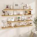 Fun Memories Floating Shelves for Wall, 48Inch Long Floating Shelves Set of 1, Hanging Shelf with Invisible Brackets, Wood Shelves for Living Room, Bedroom, Kitchen, Oak, 48"W x 6.5"D