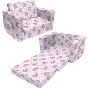 Kids Sofa Couch, 2 in 1 Convertible Dinosaur/Unicorn Print Toddler Chairs Kids Couch, Uni, 23"W x 17"D x 15"H