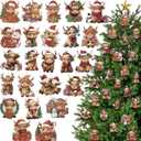 24 Pcs Christmas Highland Cow Ornaments 3.15Inch Acrylic Hanging Christmas Tree Decorations Xmas Gifts Western and Farm Animal Theme Party Decor with Ropes for Cow Lover Farm Xmas Party Decor