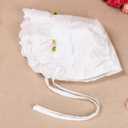 Cap Baby Girls 100% Cotton Double Brimmed Eyelet Lace Bonnet with Flowers (White)
