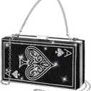 Women Poker Card Evening Clutch Rhinestone Purse Casino Vegas Novelty Purse Queen Hearts Bags Playing Cards Gift (Black)