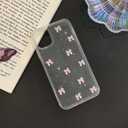 2 x NITITOP Compatible with iPhone 11 Case Clear Cute Sparkly 3D Bow Bling Glitter Bowknot for Women Girls Ultra Slim Anti-Yellow Protective Phone Cover - Pink