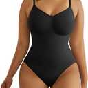 SHAPERX Women's Shapewear Bodysuit Tummy Control Body Shaper Seamless Sculpting Snatched Waist Body Suit (L/XL, 1-black (Thong))