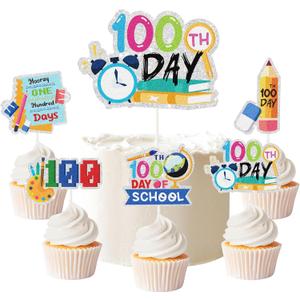 6pcs 100 Days of School Cake Toppers - Happy 100 Days Cake Decor - Kids Kindergarten Preschool Primary High School Party Supplies