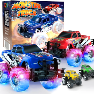 JoyX 2 Pack Light Up Monster Truck Car Toy with Flashing LED Tires, Best Birthday Gift for Boys Ages 3+, Push n Go Cars, Toy, Race Truck Car for Kid Party Favors and Daily Play