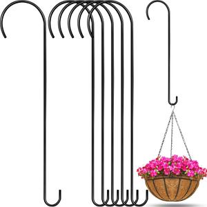 6 Pack 24 Inch Long S Hooks for Hanging Plants, Heavy Duty Metal Tree Branch Hangers Extenders for Bird Feeders Flower Baskets Wind Chimes Black Vinyl Coated Garden Hook