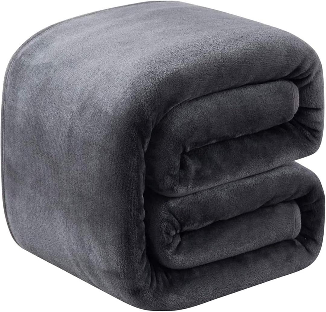 Fleece Blanket Queen Size for All Season 350GSM - Premium Lightweight Anti-Static Throw for Queen Size Bed Extra Soft Brush Fabric Warm Sofa Thermal Blanket 90" x 90"(Dark Gray Queen)