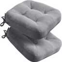 Codi Dining Chair Cushions 2 Pack, Thick Chairs Pads for Indoor Kitchen Room - Washable, Non-Slip Memory Foam Seat Cushion with Ties, 16.5"x16.5"x 3.5", Set of 2, Grey New