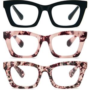 REAVEE 3 Pack Oprah Style Reading Glasses for Women Blue Light Blocking Computer Square Readers with Spring Hinge 1.5