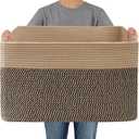 JMvicyroam Woven Blanket Basket,65L Large Storage Bin for Blankets Toys Clothes,Decorative Rope Basket for Living Room Bedroom with Handles, Jute&Black