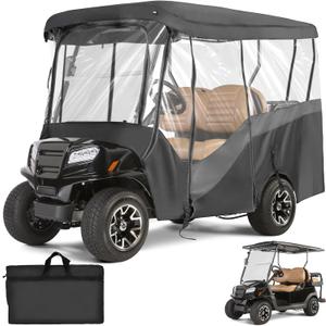 KEMIMOTO Golf Cart Enclosure, 4 Passenger Golf Cart Rain Cover, 600D Waterproof Driving Enclosure with Clear PVC Windshield for Extended Roof Golf Cart