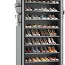 Shoe Rack with Covers 10 Tier Tall Shoe Rack Organizer Large Capacity Shoe Shelf Storage 40 Pairs Space Saving Free Standing Shoe Storage Organizer for Closet, Entryway, Dorm, Grey