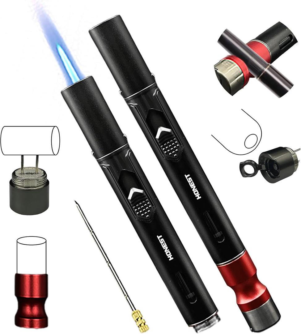 5-in-1 Windproof Torch Lighter,Adjustable Jet Flame with Punch,Holder & Draw Enhancer Tool,Refillable Butane Lighter for Camping, BBQ, Candles & Outdoor (Butane Not Included) Gift Set