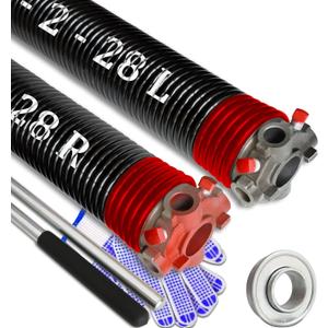 Garage Door Torsion Spring Set, Pair of 2" Electrophoresis Coated Garage Door Spring Replacement with 2 Non-Slip Winding Bars and Bearing, Minimum 16000 Cycles (.225x2x28")