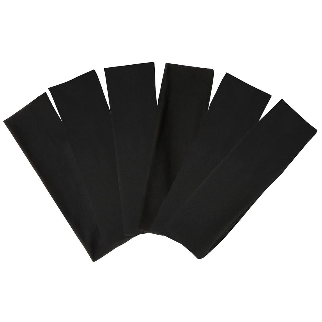 TERSE Black Headbands for Women's Short Hair - Non Slip Elastic Sweat Hairbands, Soft Fabric Hair Wraps for Workout, Yoga, Running, Sports, and Girls