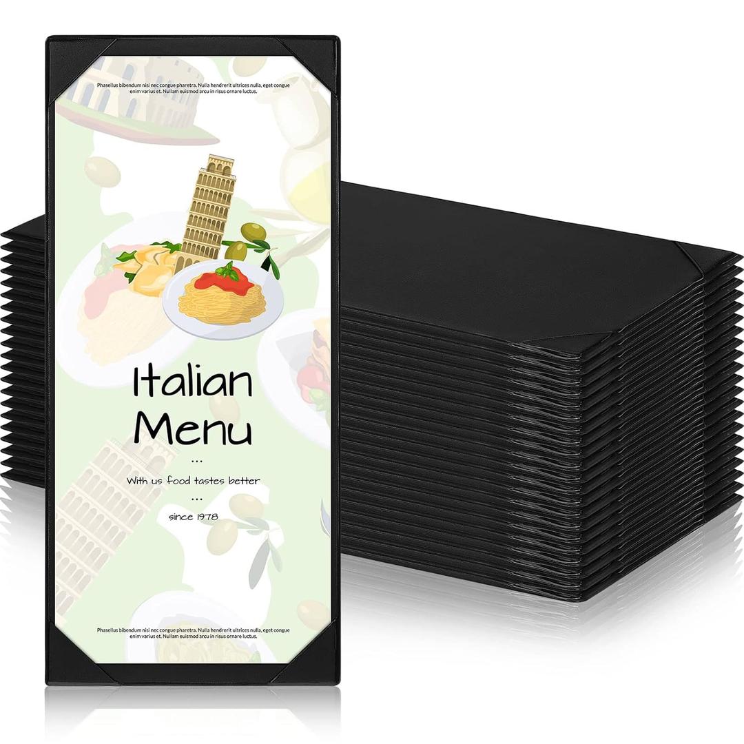 20 Pcs Menu Holder Single Panel Restaurant Menu Covers Single Page Cover Holders with Angled Corners, Black, 4.25" x 11"
