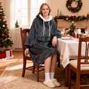 Qeils Wearable Blanket Hoodie for Women, Comfy Sherpa Sweatshirt Blanket as Birthday Christmas Gifts, Oversized Pullover Jacket Blanket Hoodie for Adult (Dark Grey, Adult)