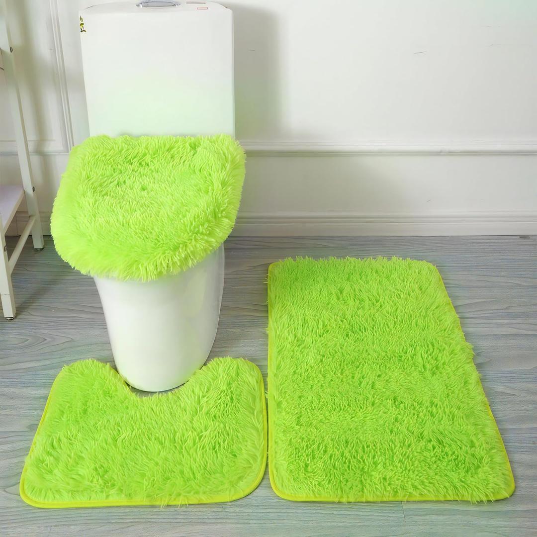 Eanpet Green Bathroom Rugs Sets 3Piece Bath Mat Solid Bath Rug Floor Mats Washable Shower Rug with U-Shaped Contour Rug Toilet Lid Cover Green