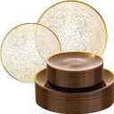 Liacere 60Pcs Brown Plastic Plates - Brown Disposable Plates With Gold Rim, Heavy-duty Amber Plates,Water ripples Party Plates Include 30 Dessert-Platos,30 Dinner-Platos for Party & Wedding