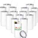 YOUKE OLA 16 Pack Sublimation Tumblers Blanks Bulk Sublimation Cups Skinny Straight Tumbler Stainless Steel Double Wall Insulated Water Bottles with Lid & Straw for DIY Gift, 12oz White