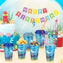 Yungyan 24 Sets Under the Sea Ocean Party Favors Goodie Cups with Lids and Straws for Birthday Decorations Reusable 16oz Plastic Candy Cups Plastic Straws for Birthday Party(Ocean Animals)